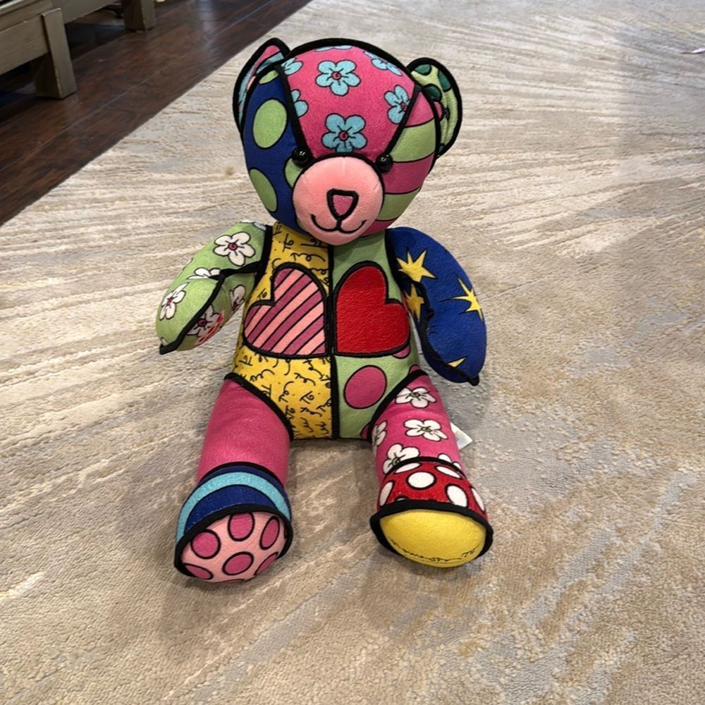 Build a Bear Romero Britto 18"‎ Plush Teddy Bear Pop Art Funky Colorblock